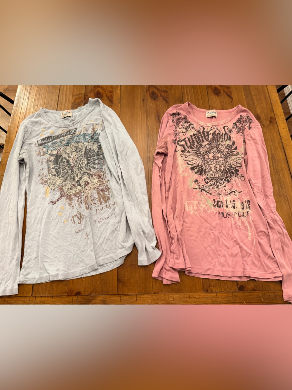 Pink And Gray Graphic Long-Sleeve Top - Vintage Style